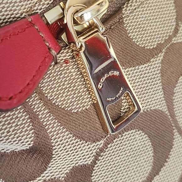 Like New Coach City Signature Khaki & Red Leather Shoulder Bag Purse Satchel - Picture 12 of 15